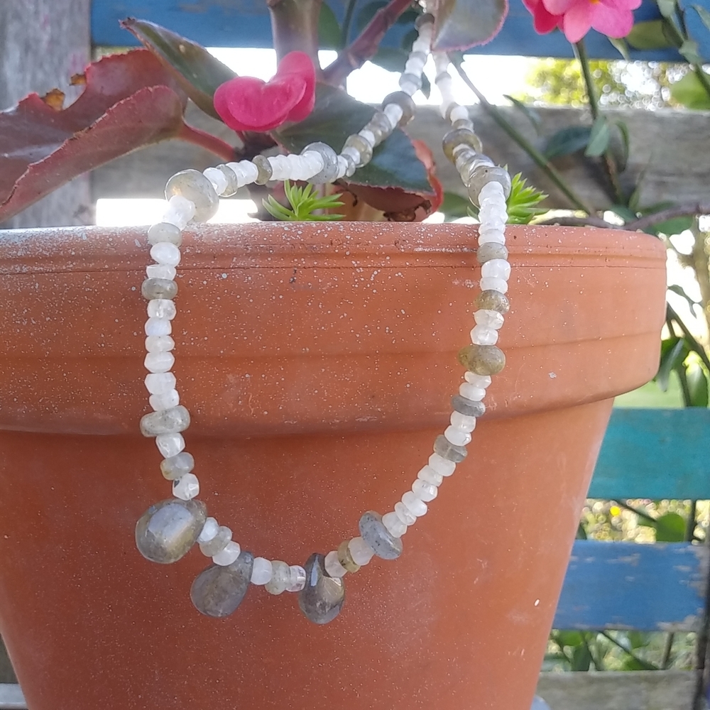 Laboradite and moonstone choker